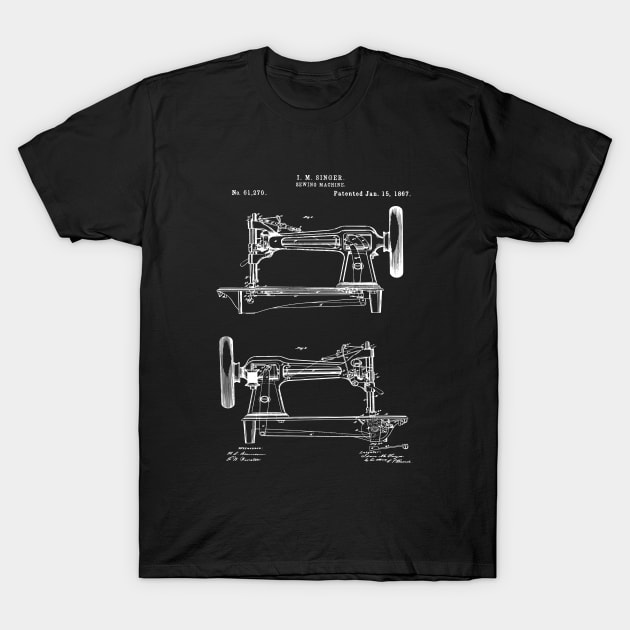 Vintage Singer Sewing Machine 1867 Patent Print T-Shirt by MadebyDesign